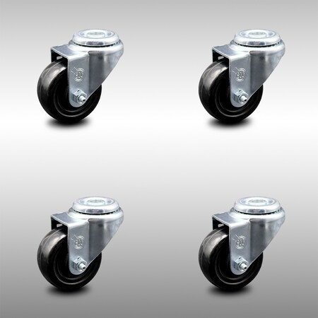 Service Caster 3 Inch SS Hard Rubber Wheel Swivel Bolt Hole Caster Set SCC-SSBH20S314-HRS-4
